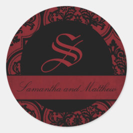 Goth Damask Grunge Monogram Label Runder Aufkleber