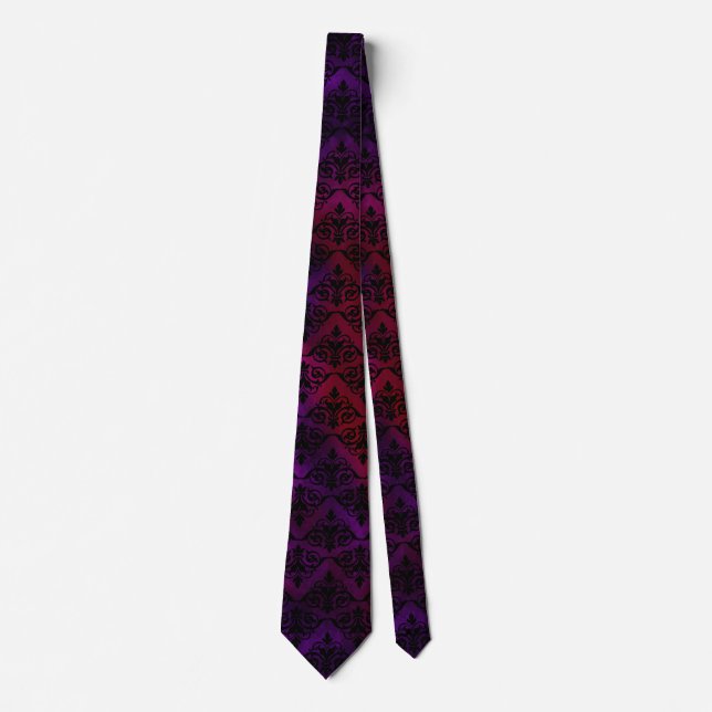 Goth Damask mit Schwarz über Lila und Rot Krawatte (Vorderseite)