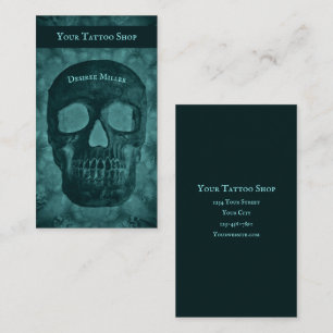 Goth Dark Aquamarin Skull Tattoo Shop Visitenkarte