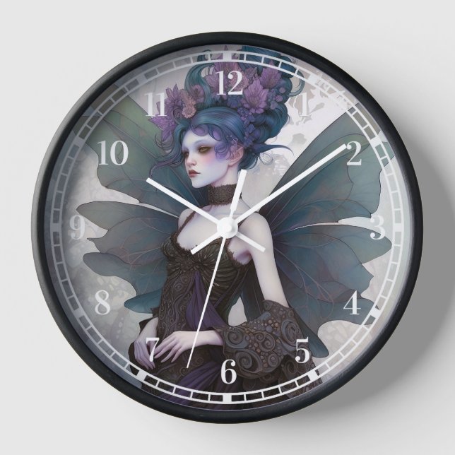 Goth Dark Fairy Girl Fantasy Art Uhr (Vorderseite)