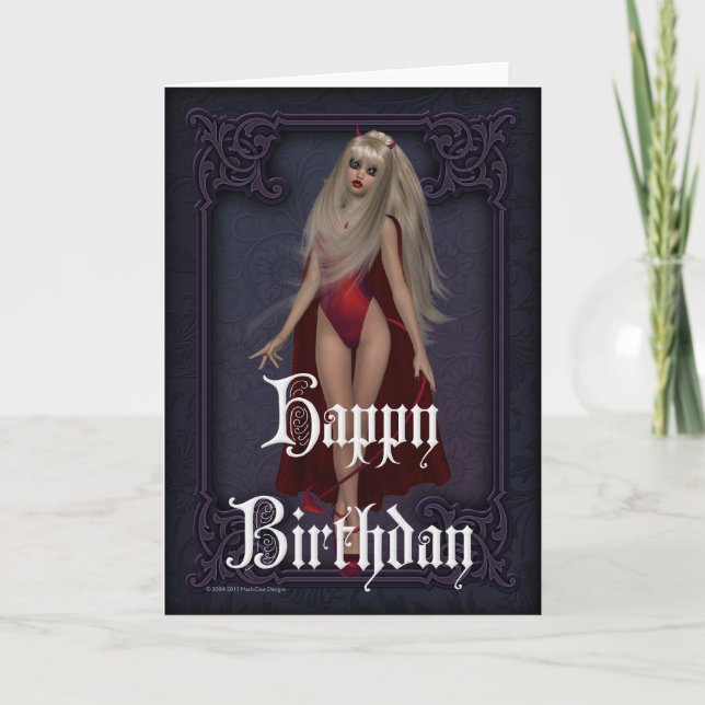 Goth Devil Woman 3 Happy Birthday Card Karte (Vorderseite)