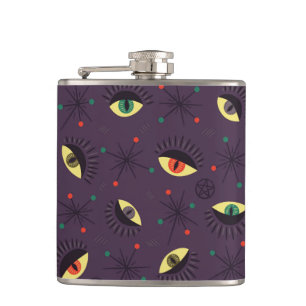 Goth Eyes Witchy Lila Pattern Occult Flachmann