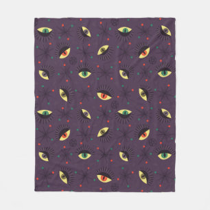 Goth Eyes Witchy Lila Pattern Occult Fleecedecke