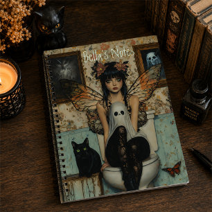 Goth Fairy & Ghost Sitting auf Toilette Quirky Cus Notizbuch