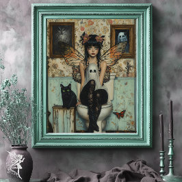 Goth Fairy mit Geist auf der Toilette Quirky Kunst Poster