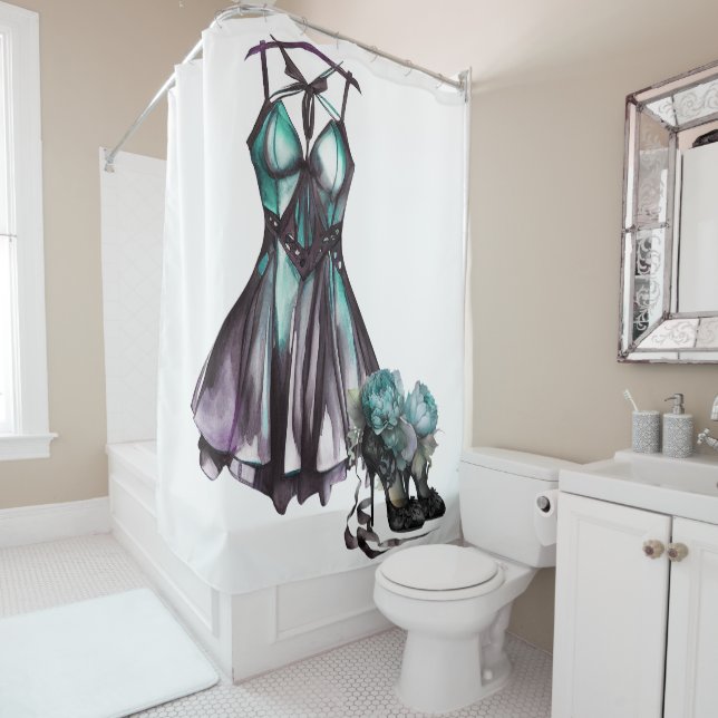 Goth Fashion | Aquamarines Kleid mit Heelsen Duschvorhang (Beispiel)