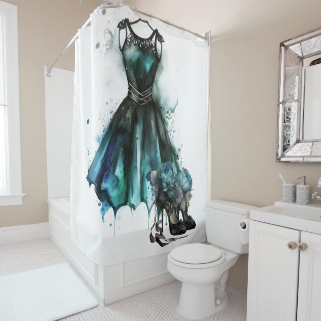 Goth Fashion | Aquamarines Kleid mit hohen Hefen A Duschvorhang (Beispiel)