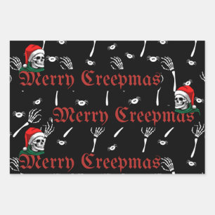 Goth Frohe Creepmas Mit Weihnachtsmann Schädeln Geschenkpapier Set