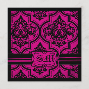 Goth Fuchsia Black Damask Einladungen