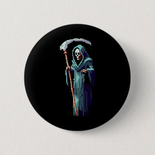 Goth-Gamer 8-Bit-Pixel-Art-Videospiel Sensenmann  Button