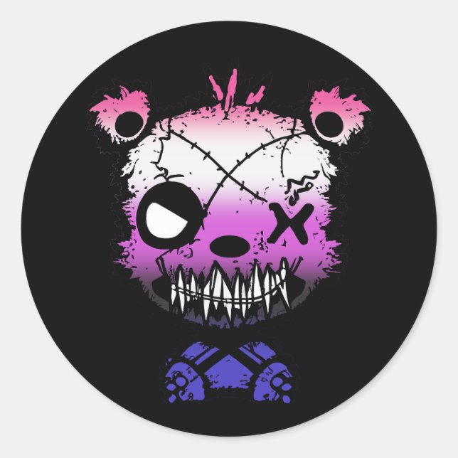 Goth Genderfluid Pride Flag farbiger Bär Runder Aufkleber (Vorderseite)