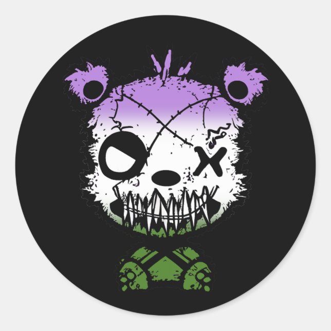 Goth Genderqueer Pride Flag farbiger Bär Runder Aufkleber (Vorderseite)