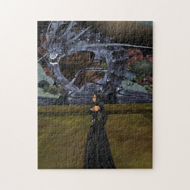 Goth Girl Et Grey Dragon Puzzle (Vertical)