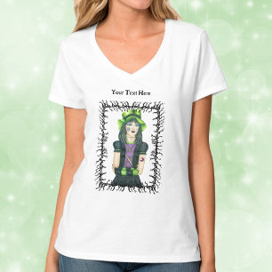 Goth Girl Green Hat Tattoos Barbed Black Branches T-Shirt