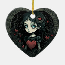 Goth Girl Holiday Ornament Illustriertes Herz