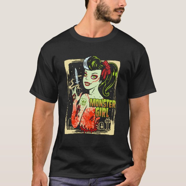 Goth Girl Monster Pinup T-Shirt (Vorderseite)