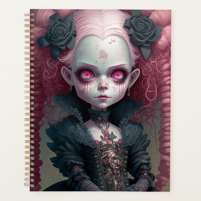 Goth Girl Pink Black Creepy Niedlich Planer (Vorderseite)
