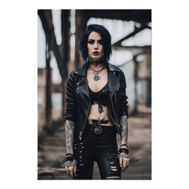 Goth Girl posiert vor der alten Brücke Poster (Vorderseite)