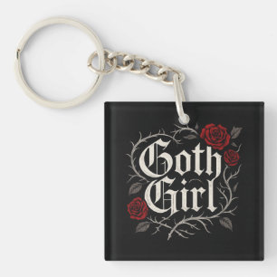 Goth Girl Rote Rose Thorns Typografie Blumengotik Schlüsselanhänger