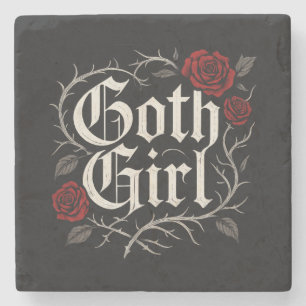 Goth Girl Rote Rose Thorns Typografie Blumengotik Steinuntersetzer
