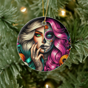 Goth Girl Sugar Skull Keramik Ornament