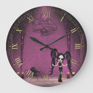 Goth Girl with Spider Wall Horloge