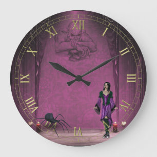 Goth Girl with Spider Wall Horloge
