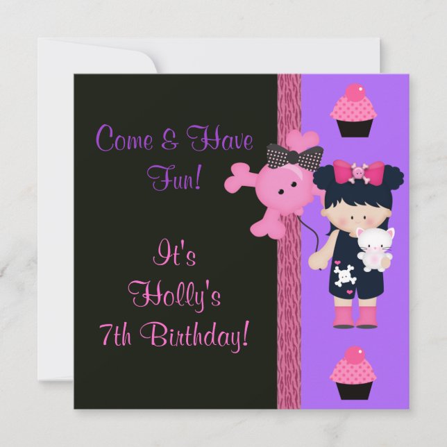 Goth Girlie Cupcake Geburtstag Einladung (Vorderseite)
