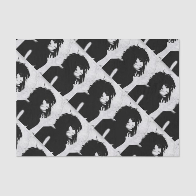 Goth Goddess Portrait Originelle Kunst Schwarz-wei Seidenpapier (Vorderseite)