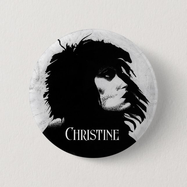 Goth-Göttinnen-Porträt Originalkunst Schwarz Weiß Button (Vorderseite)