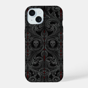 Goth-Grau-Ornament mit Totenkopf iPhone 15 Hülle