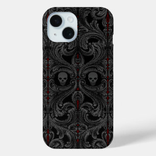 Goth Gray Ornament mit Skull iPhone 15 Hülle