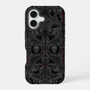 Goth Gray Ornament mit Skull iPhone 16 Hülle