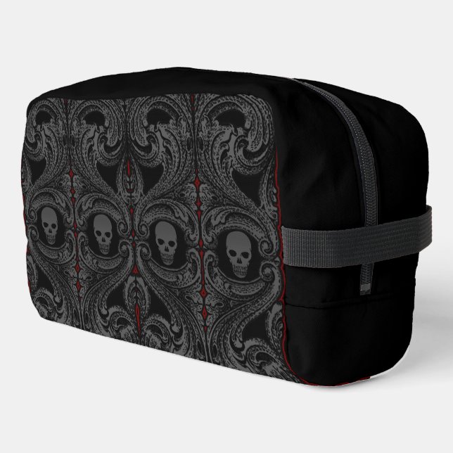 Goth Gray Ornament mit Skull Waschbeutel (Linke Seite)