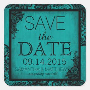 Goth Grunge Lace Save the Date Label Quadratischer Aufkleber