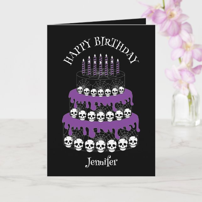 Goth Grunge Skulls Cake Happy Birthday Karte (Orchidee)