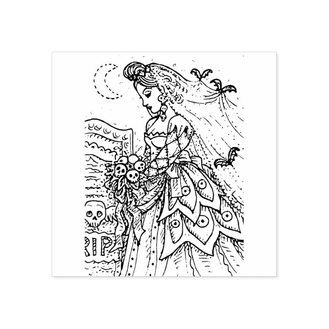 GOTH HALLOWEEN BRIDE, BVT VEIL, BOUQUET DER SKULLS GUMMISTEMPEL (Prägung)