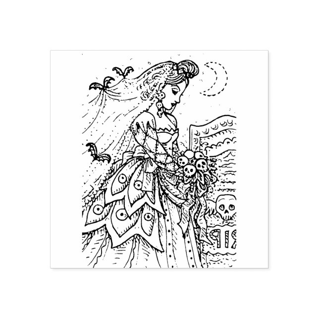 GOTH HALLOWEEN BRIDE, BVT VEIL, BOUQUET DER SKULLS GUMMISTEMPEL (Prägung)