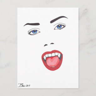 Goth Halloween Fangs Vampire Woman Face Postkarte
