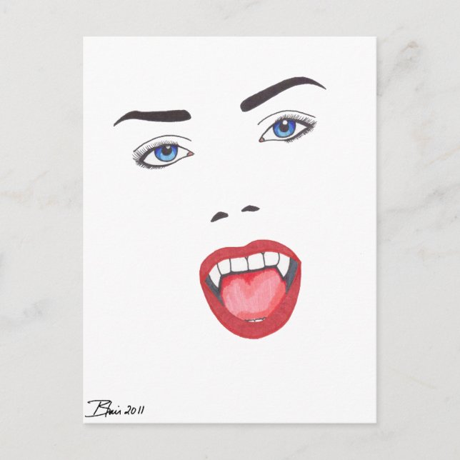 Goth Halloween Fangs Vampire Woman Face Postkarte (Vorderseite)