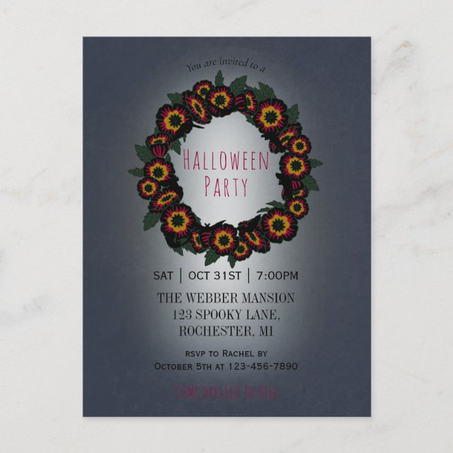 Goth halloween invitation à la fête avec chauves-s (Devant)