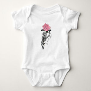 Goth Hand Skelett mit rosa Rose   Toter Innen Baby Strampler