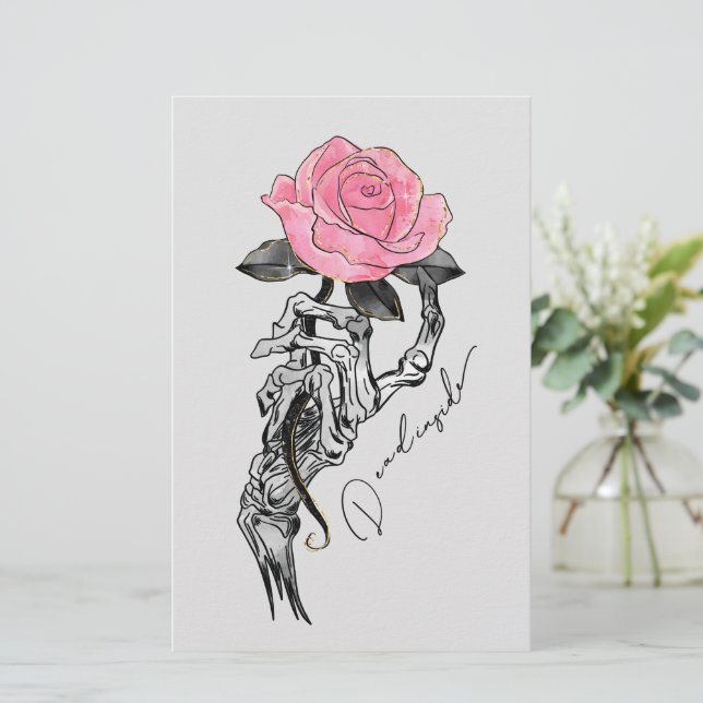 Goth Hand Skelett mit rosa Rose | Toter Innen Briefpapier (Stehend Vorderseite)
