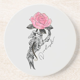 Goth Hand Skelett mit rosa Rose   Toter Innen Getränkeuntersetzer