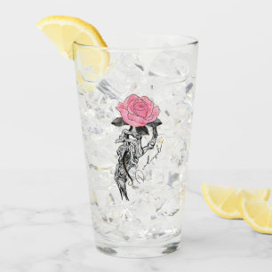 Goth Hand Skelett mit rosa Rose   Toter Innen Glas