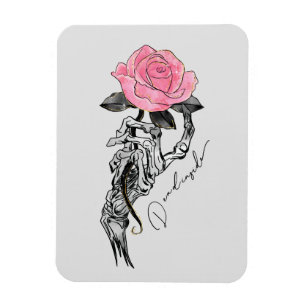 Goth Hand Skelett mit rosa Rose   Toter Innen Magnet