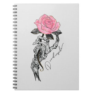 Goth Hand Skelett mit rosa Rose   Toter Innen Notizblock