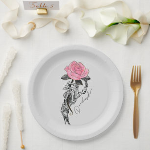 Goth Hand Skelett mit rosa Rose   Toter Innen Pappteller