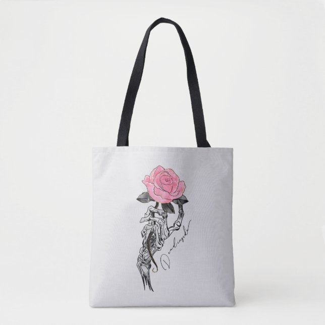 Goth Hand Skelett mit rosa Rose | Toter Innen Tasche (Vorderseite)