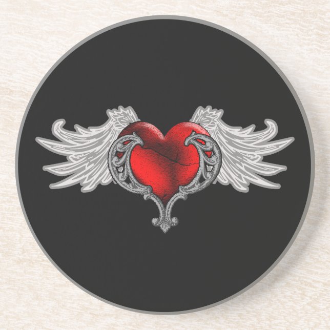 Goth Heart mit Angel Wings Getränkeuntersetzer (Vorne)